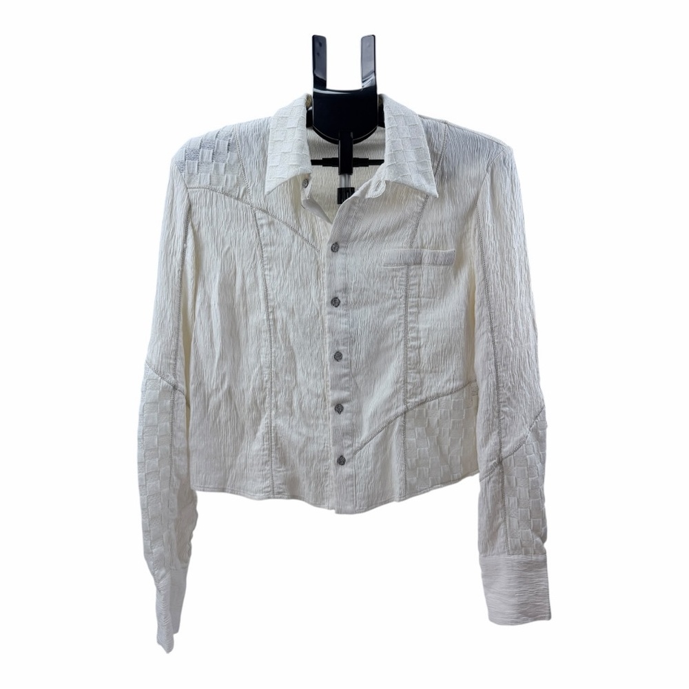 Cream Textured Button-Up Blouse